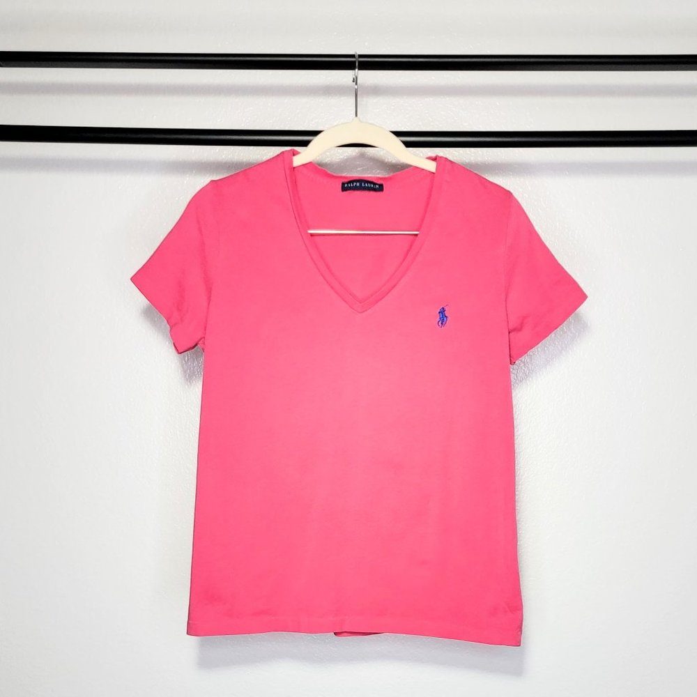 Ralph Lauren Women's Pink V-Neck T-Shirt Size S/M